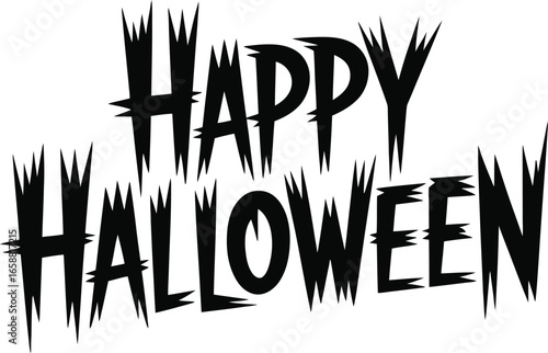 Happy Halloween text with sharp jagged edges in black lettering
