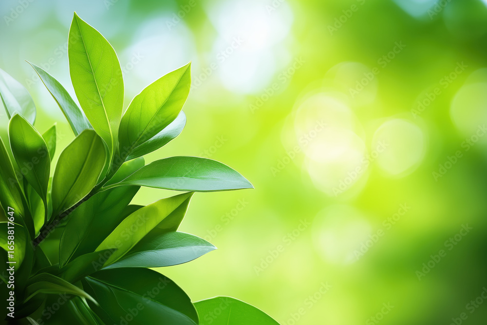 Fototapeta premium Green leaves with sunlight and bokeh