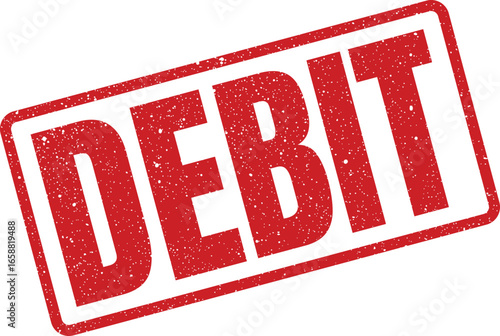 Red textured debit stamp imprint on a