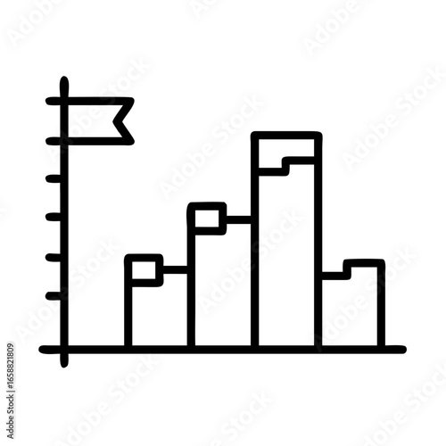 Bar Graph with a Flag: A bar graph with a flag on the tallest bar, indicating a goal or achievement. Titles could be "Goal Achievement," "Success Metric," "Target Reached," "Business Goal," and "Proje
