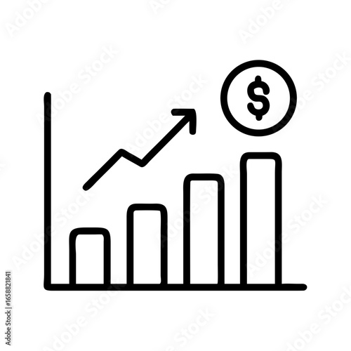 Growing Bar Graph with Dollar Sign: A bar graph showing growth with a dollar sign at the top. Relevant titles are "Financial Growth," "Profit Increase," "Sales Growth," "Business Success," and "Invest