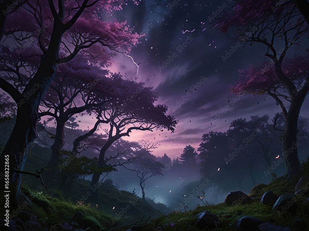 Fototapeta premium night landscape with trees