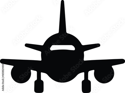 Vector Illustrator Modern Airplane Front View Flat Design Silhouette