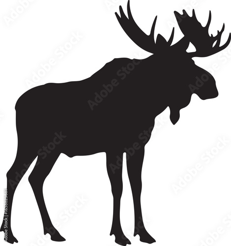 Black silhouette of a moose with large antlers on a transparent background animal wildlife