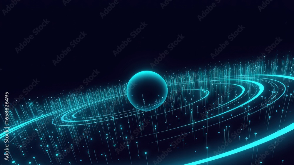 Obraz premium Abstract Futuristic Planet with Orbiting Data Streams - Digital Universe Background