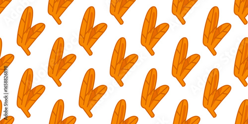 Seamless Orange Leaf Pattern cartoon orange leaves arranged in a seamless decorative pattern illustrated in flat style on a white background