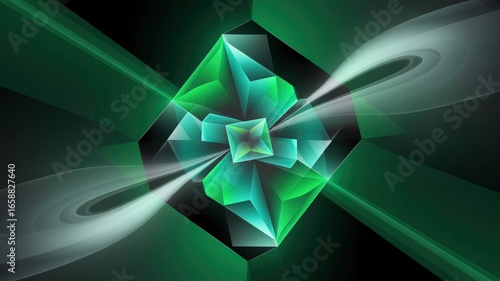 Abstract Green Crystal Gemstone Fractal Art Geometric Design with Swirling Energy