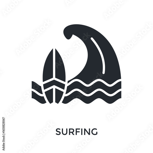 Surfing Icon Glyph Style. Vector Illustration For Graphic Design