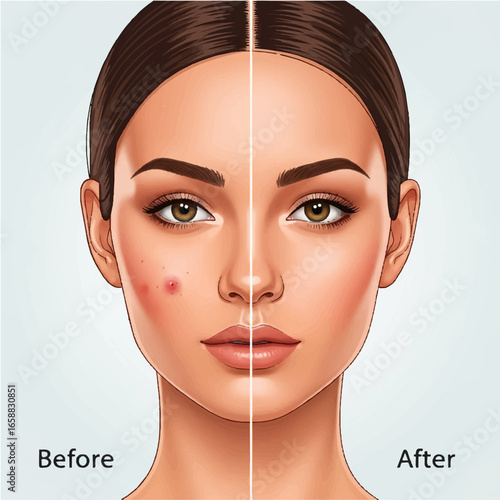 Realistic Before and After Female Face Vector for Skin Improvement