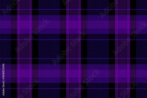 Shabby fabric textile seamless, cosy check vector pattern. Empty background tartan texture plaid in violet and black colors.