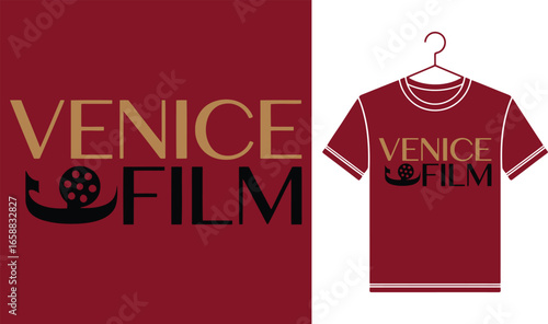 Elegant Venice Film Festival T-Shirt Design with Gondola Silhouette and Hanger Mockup