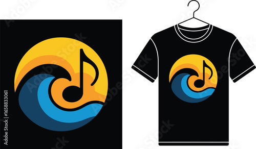 Harmonic Wave T-Shirt Design with Musical Note Graphic for Rhythmic Expression
