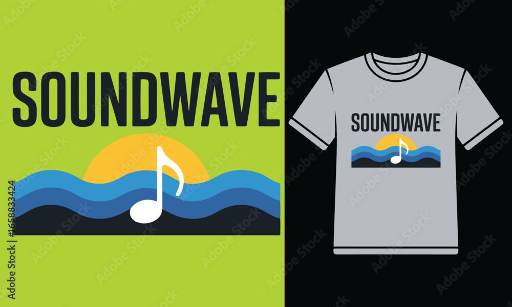Obraz premium Soundwave T-Shirt Design with Sunset and Ocean Waves for Apparel and Merchandise Creation