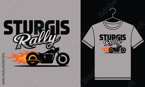 Sturgis Rally Motorcycle Design for T-Shirt Apparel with Flames and Bold Typography