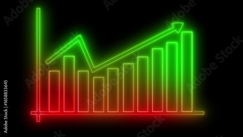 Wallpaper Mural Neon Bar Chart with Upward Trend Arrow Animation, Neon Business Analytics Bar Chart for Presentations Torontodigital.ca