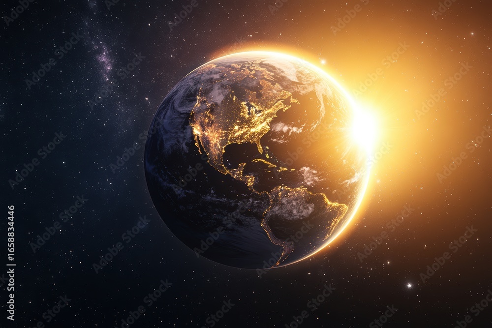 Fototapeta premium Real Earth Planet in yellow sun