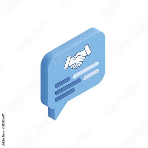 Blue speech bubble with handshake symbol representing peace, agreement, and condolence messages.