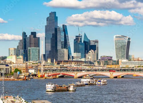 City of London skyscrapers and Thames river, London, UK