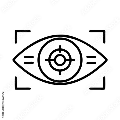Eye Scan Biometrics: This icon shows an eye with a target, representing retinal or iris scanning. Suitable titles: "Retinal Scan," "Iris Recognition," "Eye Biometrics," "Eye Scan Security," and "Biome