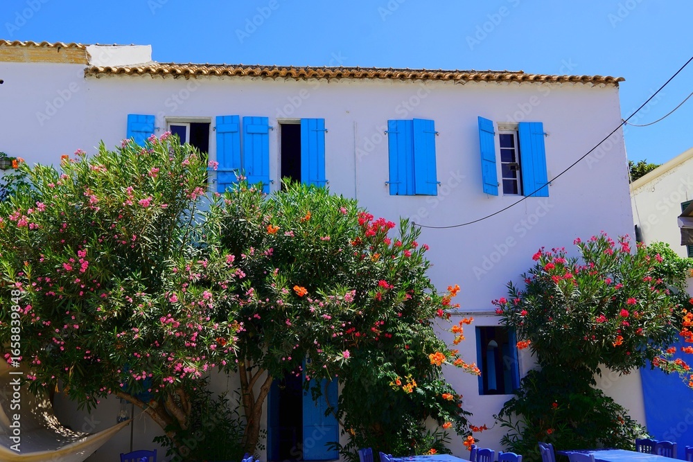 Fototapeta premium A traditional architecture house in the popular Fiscardo village, in Kefalonia, Greece
