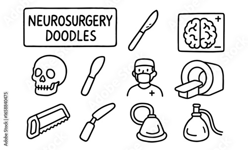 Neurosurgery doodles: medical icons in hand-drawn style