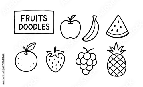 Hand-drawn fruit doodles collection with playful bold outlines