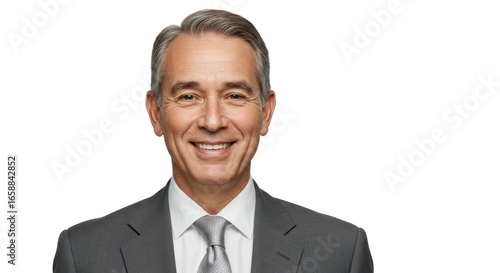 Professional portrait of a smiling middleaged man in a suit