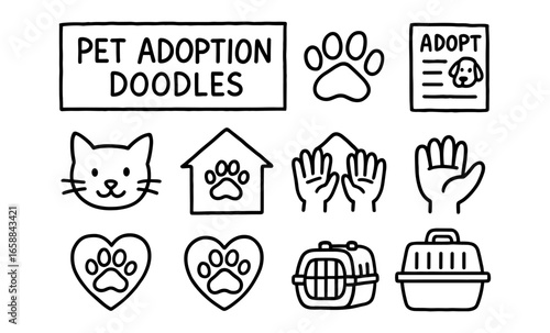Hand drawn pet adoption icons