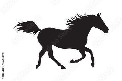 Silhouette of a powerful horse galloping with its mane flowing