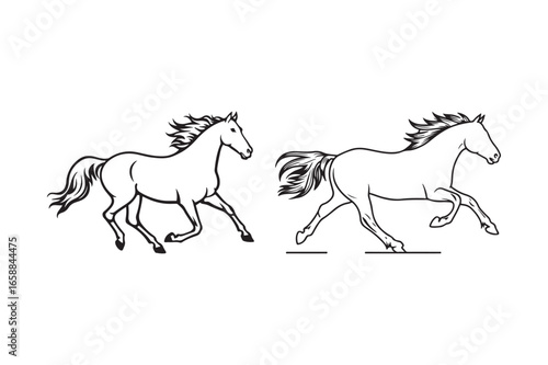 Two horses running freely in a stylized line drawing