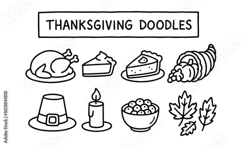 Thanksgiving doodles collection featuring traditional holiday icons