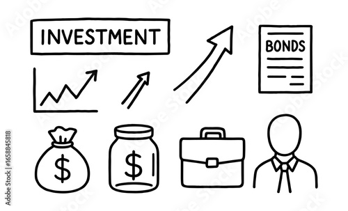 Financial growth and investments outline icons for business development