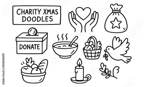 Charity christmas doodles: heartwarming symbols for giving and peace