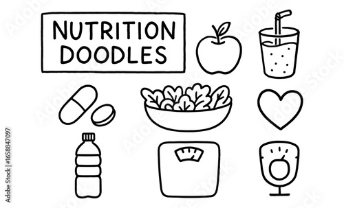 Nutrition doodles: hand drawn food and health icons collection