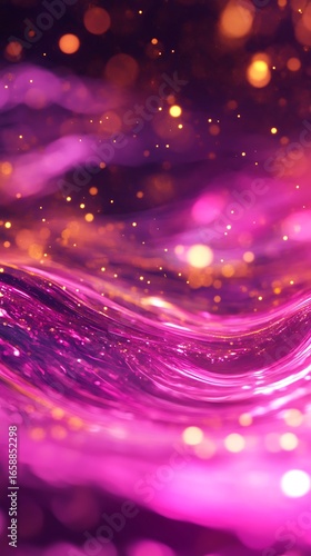 Abstract Pink and Purple Swirling Nebula with Golden Bokeh Lights photo background space