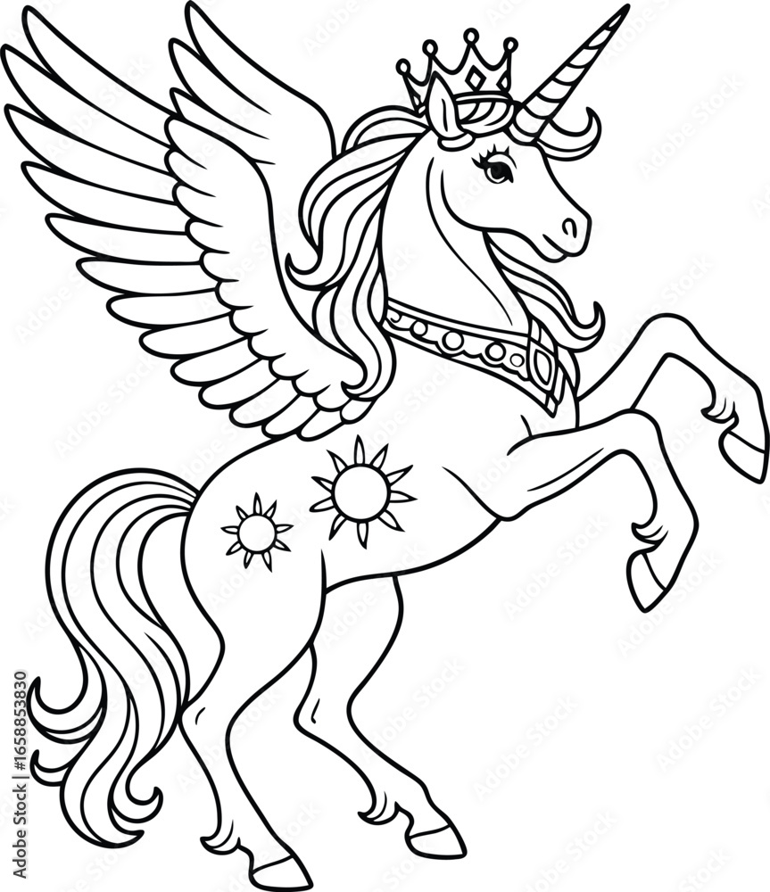 Obraz premium Unicorn elements drawing coloring page illustration line art,