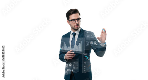 Wallpaper Mural Businessman using virtual screen with data analytics and digital interface on isolated background Torontodigital.ca