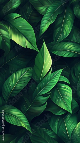 Wallpaper Mural Dark Green Tropical Leaves Pattern With Dramatic Lighting green leaves foliage photo Torontodigital.ca