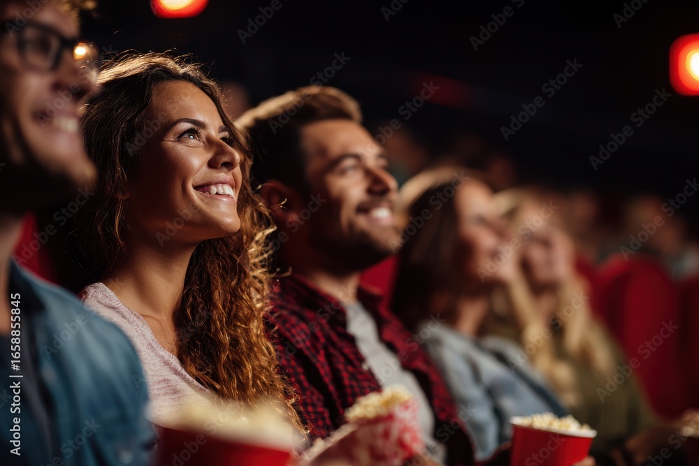 Fototapeta premium Young buddies viewing a movie at the theater