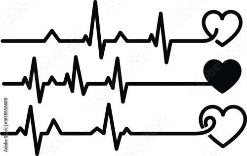 Vector art of heartbeat line with three hearts