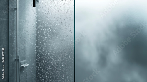 Minimalist Interior Modern Glass Shower Cabin with Water Droplets Texture