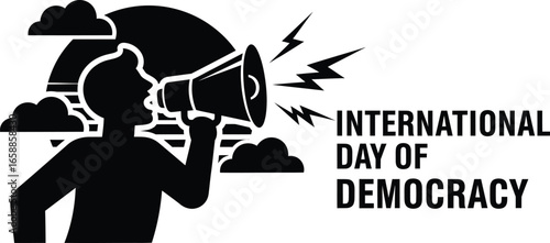 Vector art of international day of democracy celebration with a person shouting through a megaphone