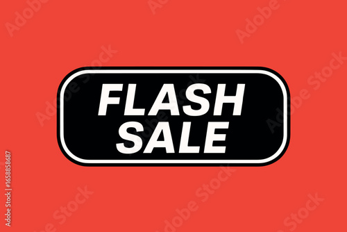 A modern call-to-action button with 'Flash Sale' text, using a combination of bold black and white, set against a vivid red background. The button is