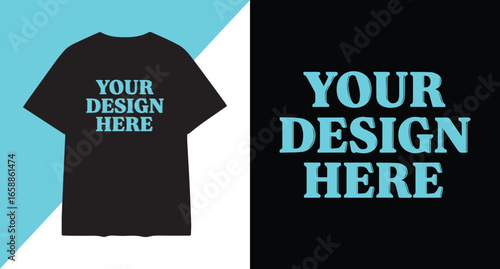 Black t shirt mockup with customizable text and graphic design space