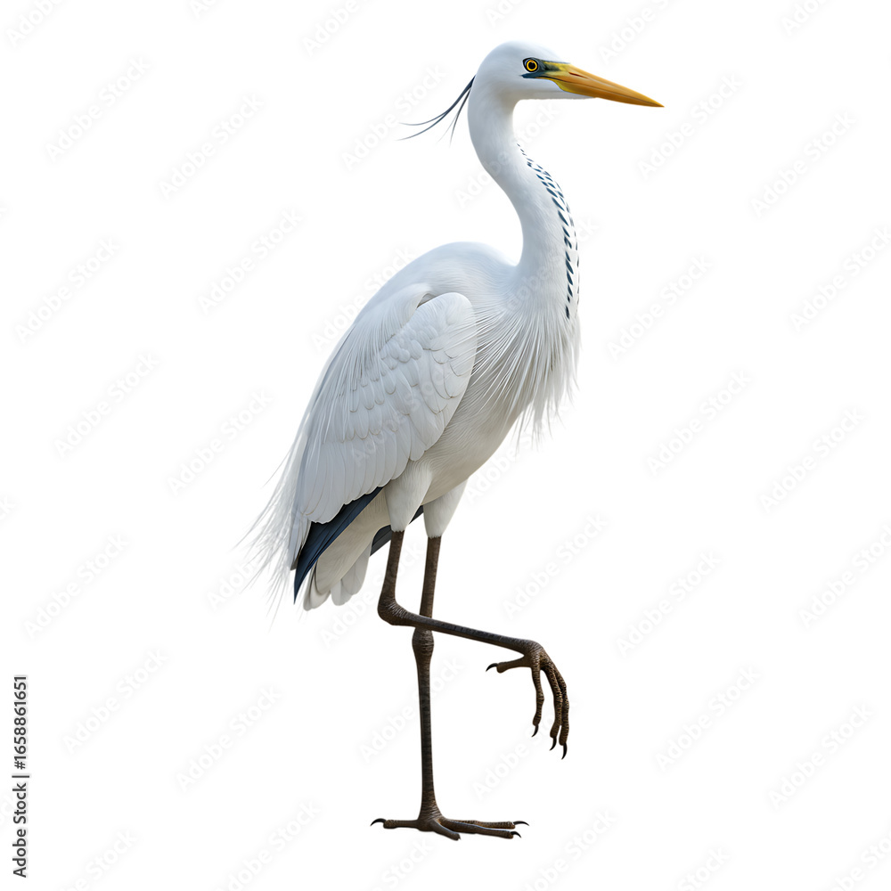 Fototapeta premium White Heron Standing on One Leg Isolated Transparent Background