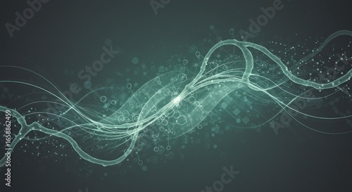 Abstract glowing turquoise lines and circles on dark background