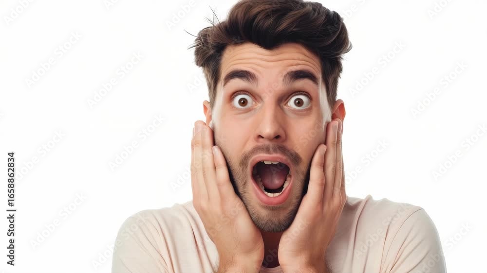 A man with wide eyes expressing astonishment or shock. A man with wide eyes expressing astonishment or shock.