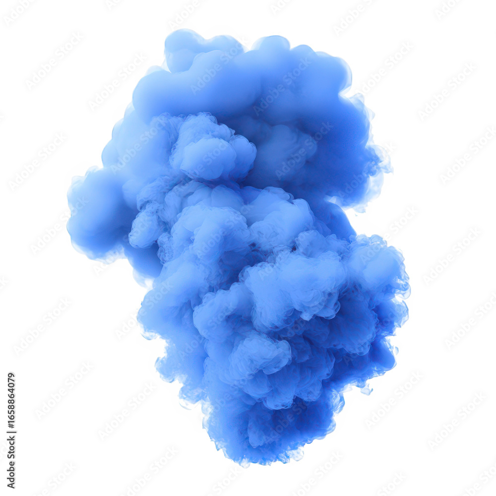 Fototapeta premium Vibrant blue smoke cloud exploding and swirling in a dynamic abstract formation isolated on transparent background