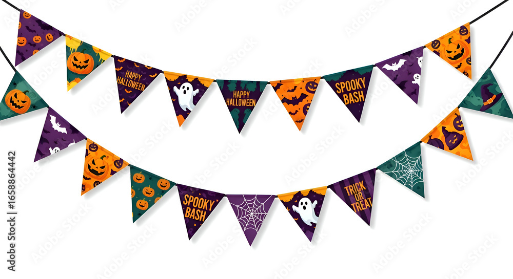 Fototapeta premium Colorful Pennant Chains for Celebration on White Background 