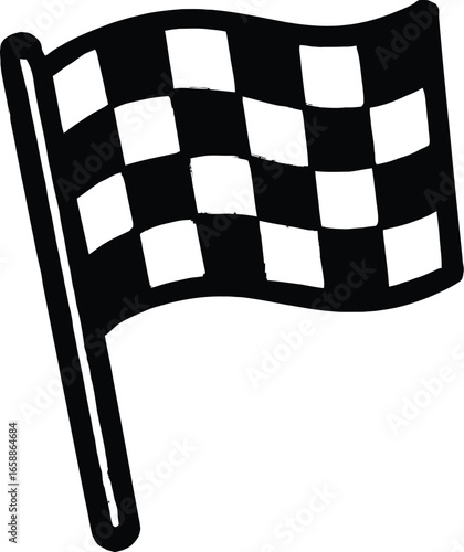 Hand-Drawn Checkered Flag Vector Illustration - Classic Symbol for Race, Victory, and Success